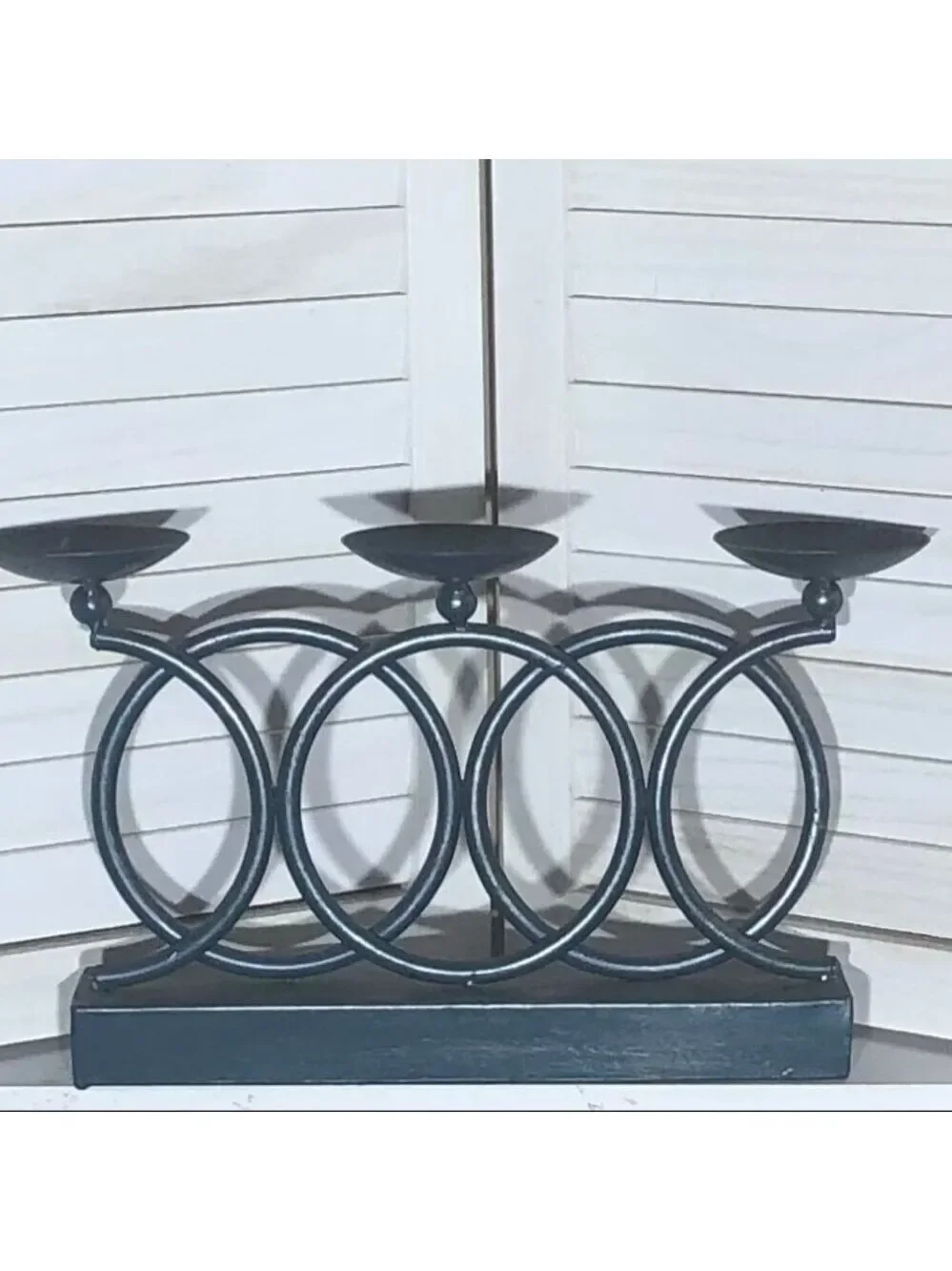 Metal Ring Candelabra Candle Holder Tabletop Black Three Piece